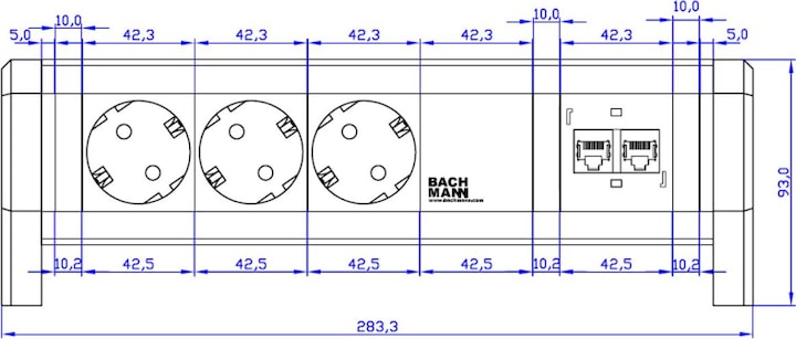 Produktbild Bachmann Tisch-Steckdosenleiste 3 Schutzkontaktsteckdosen schwarz. 2 CAT5e RJ45 Buchse/BuchseStromeingang: GS (3 x, CEE 7/4)