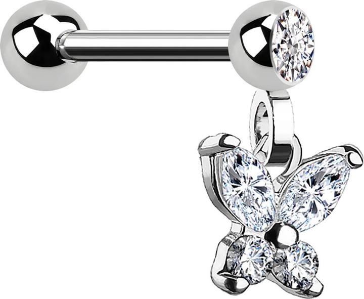 Immagine prodotto Star Piercing Micro Barbell silber mit Kugel und Anhänger Schmetterling (Ottone, Acciaio chirurgico 316L)
