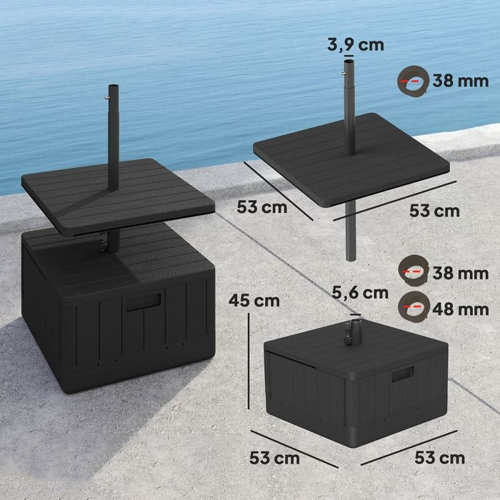 Produktbild Swisshandel24 3in1 Sonnenschirmständer 80 kg befüllbar, Bepflanzbar, Rollen, Ø38/48 mm, Schwarz