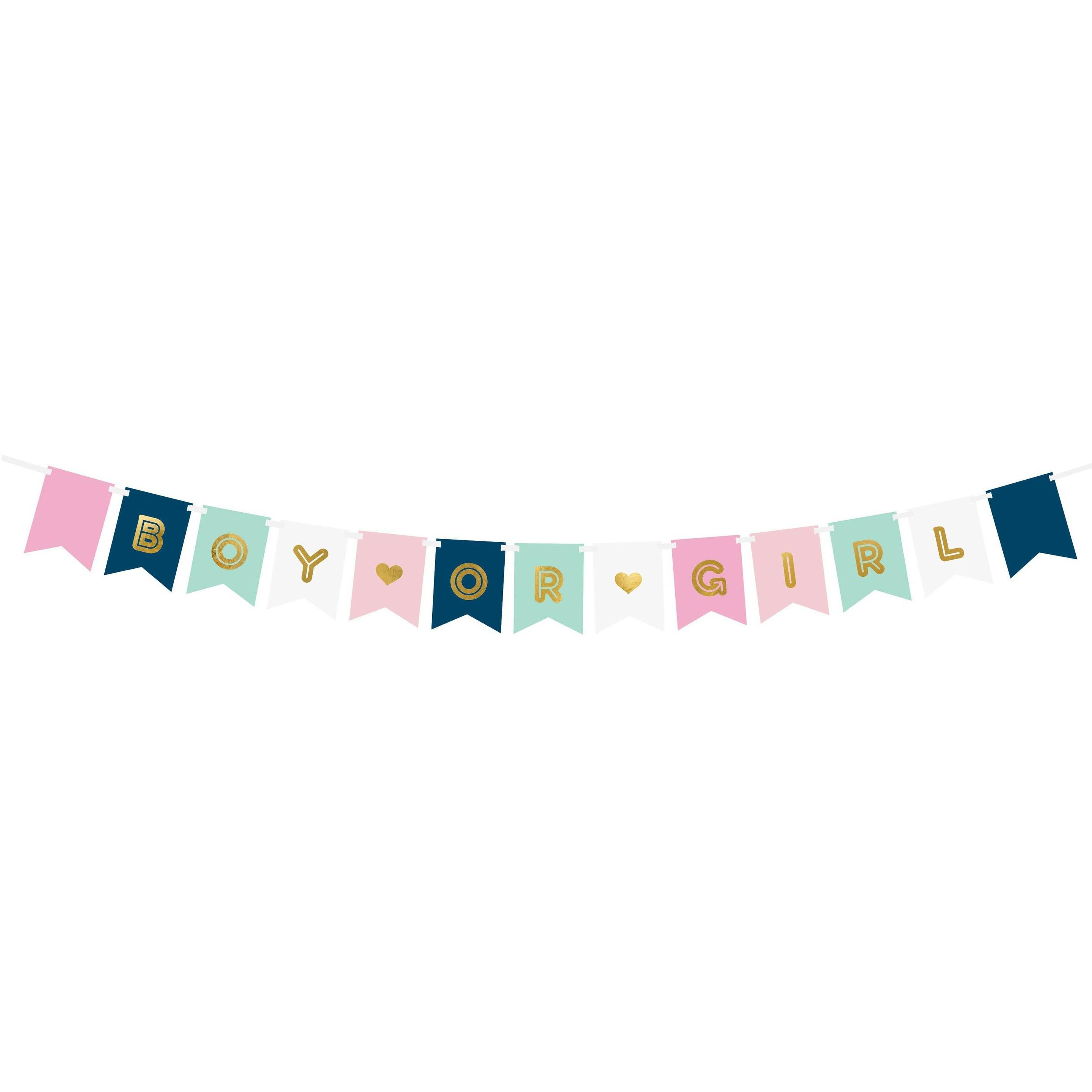 Partydeco Girlande Boy or Girl 1.75 m, in Blau/Gold/Rosa