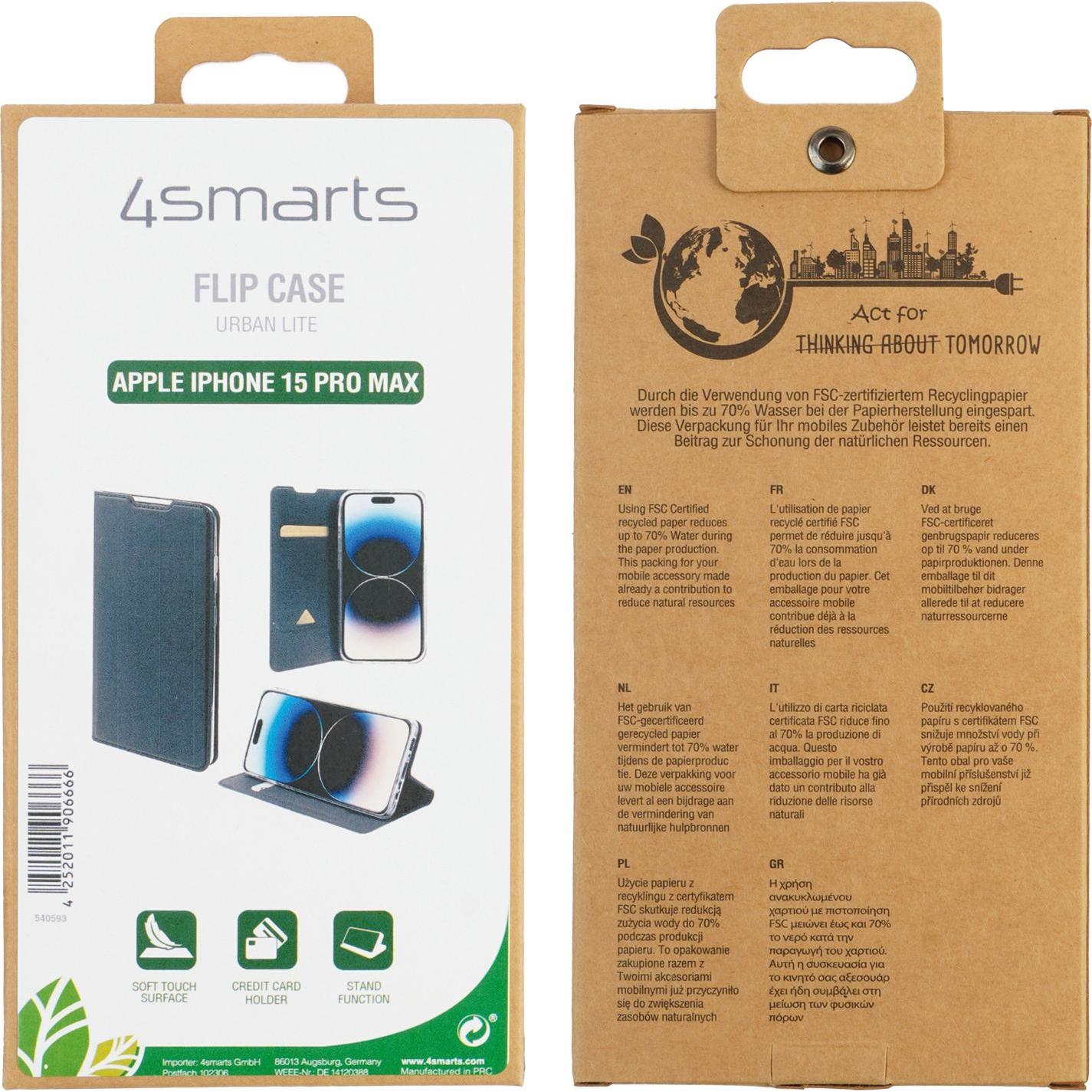 Thumbnail - 4smarts Flip Case Urban Lite (Apple iPhone 15 Pro Max), Smartphone Hülle, Schwarz