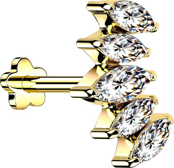 Actual product image Star Piercing Micro Threadless Labret Flower Gold Plated Fan Gold Plated with Five Crystals Silver (without brass, Titanium)