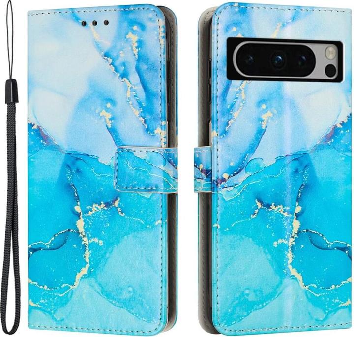 Produktbild Cover-Discount Google Pixel 8 Pro - Leder Etui Hülle Marble blau (Google Pixel 8 Pro)