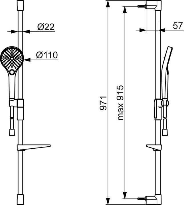 Actual product image Hansa VIVA wall bar set, 971mm, with 3-jet Handbrausen, incl. Brauseschläuche, soap dish, chrome, 44150330