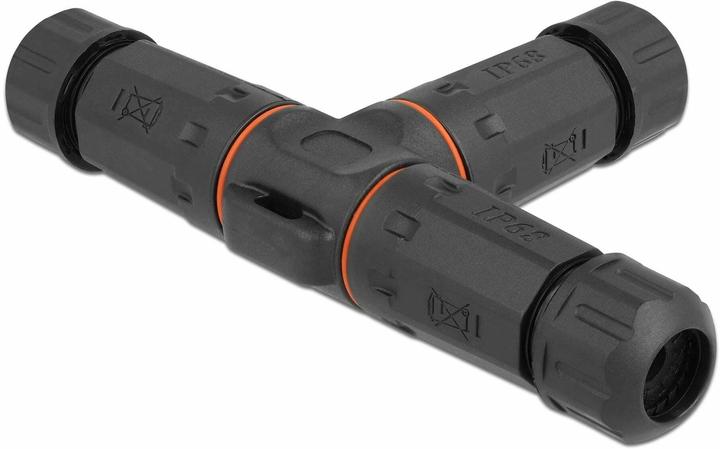 Delock Kabelverbinder T-Form für Aussenbereich 2 Pin, IP68 wasserdicht, schraubbar, Kabeldurchmesser 4,5