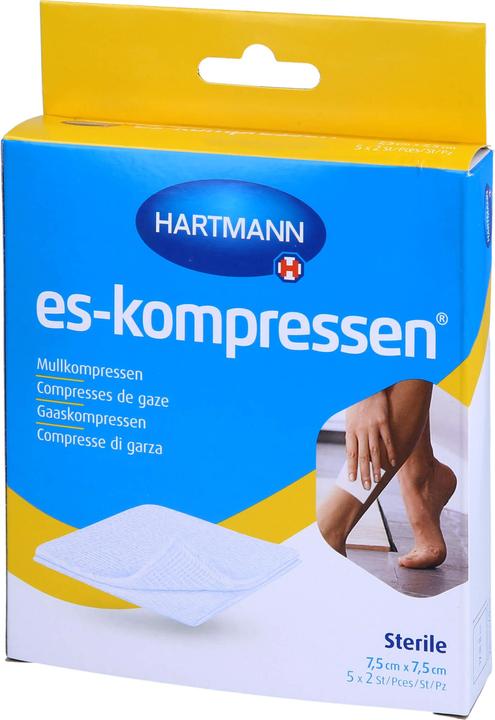 Actual product image Hartmann ES compresses sterile 7.5 cm x 7.5 cm 8-fold 17-thread, 10 pcs. compresses