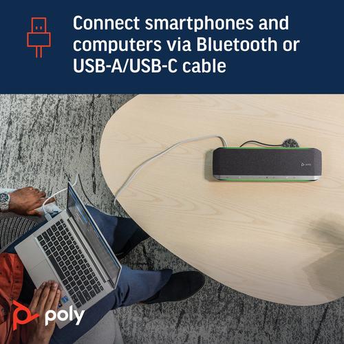 Actual product image Poly HP Vivavoce USB-A USB-C Sync 60, Telefono cellulare/PC, Nero, Argento, 30 m, 55 dB, 1,5 m, IP64