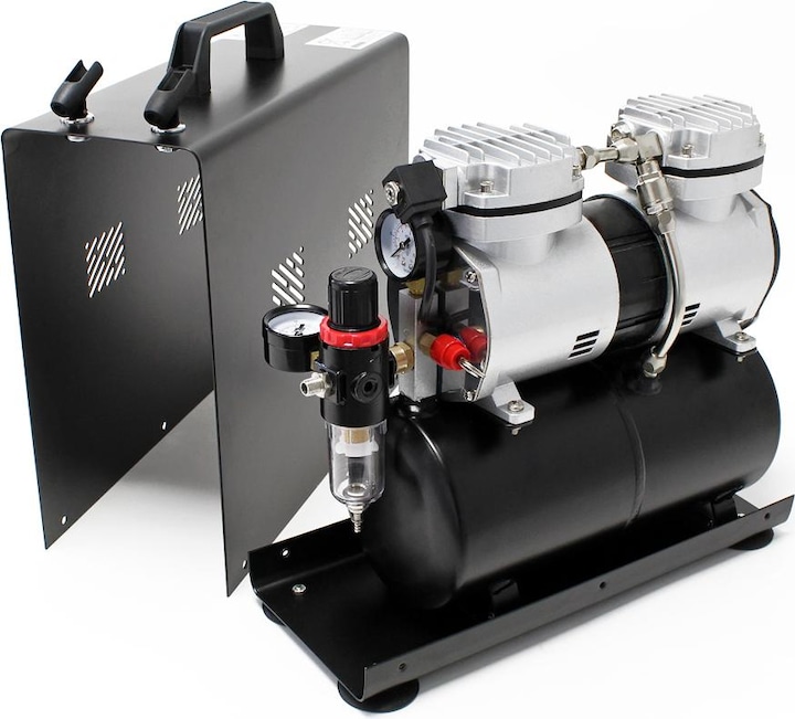 Produktbild Wiltec Airbrush Kompressor AF196AW Lufttank 2 Zylinder Kolben 6 bar 2 Stufenschalter (4 Bar, 3 l)