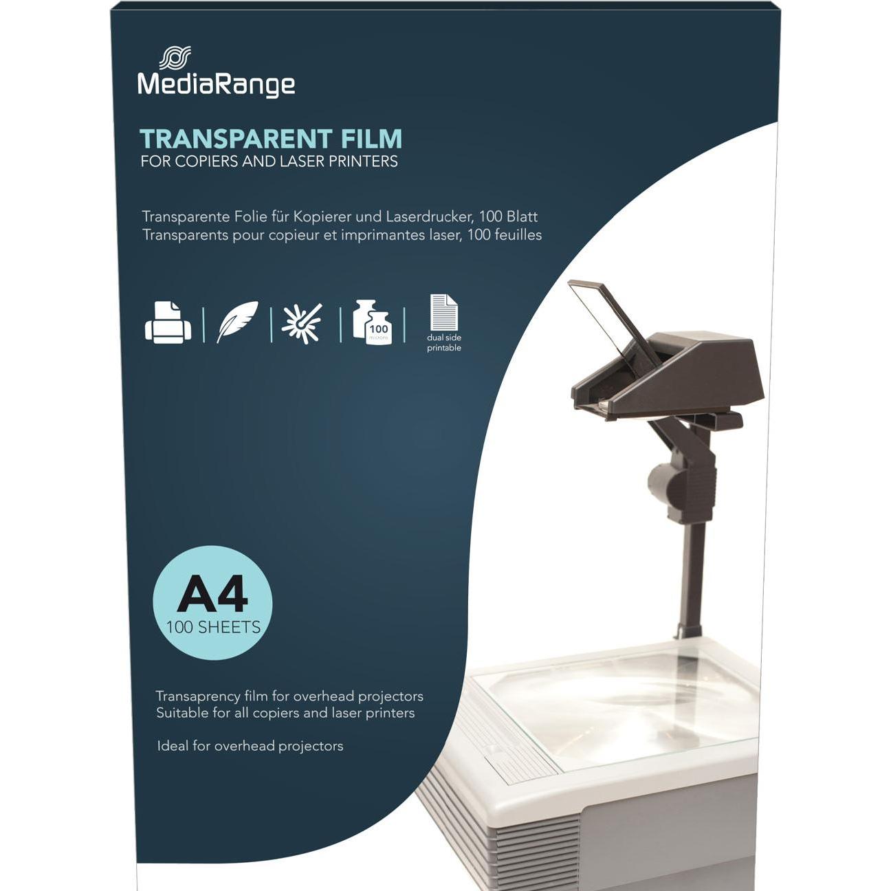 MediaRange Over Head Projector Film (210 x 297 mm, 100 x), Fotopapier, Transparent