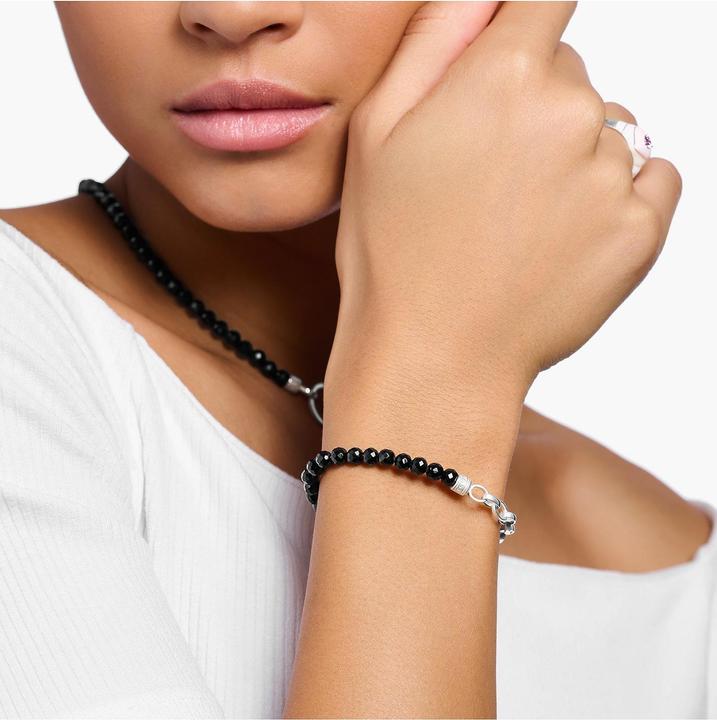 Immagine prodotto Thomas Sabo Bracciale Charm con perline di onice nero e catene d'argento (17 cm, Argento 925)