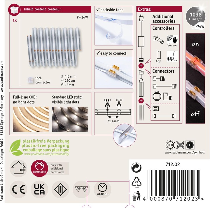 Immagine prodotto Paulmann MaxLED 1000 Full-Line COB Stripe (RGBW, 250 cm, Interno)
