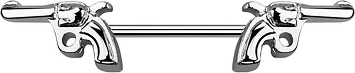 Image du produit Star Piercing Barbell argent avec deux revolvers (sans laiton, Acier chirurgical 316L)
