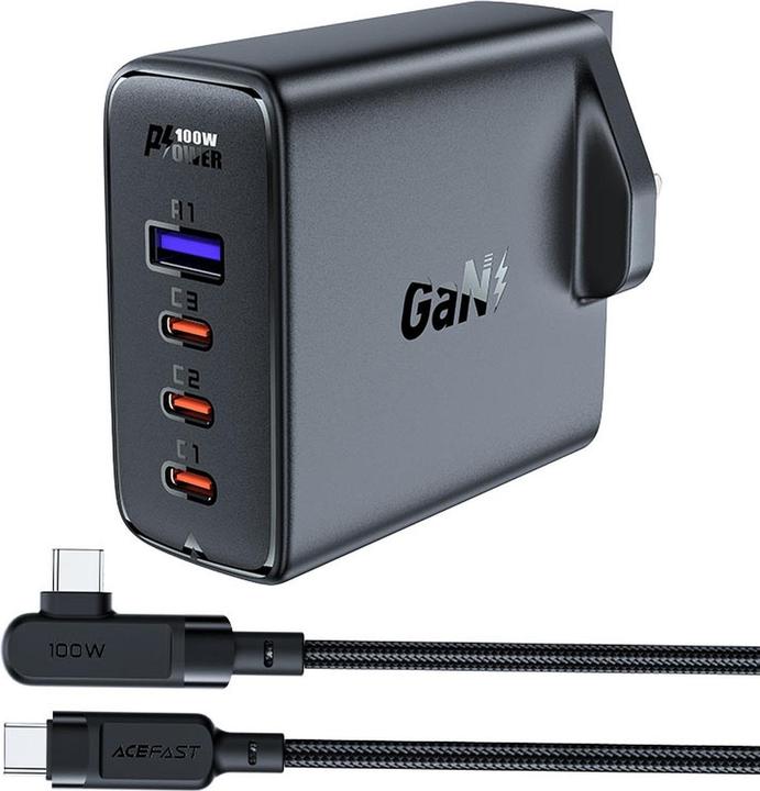 Image du produit Acefast Jeu de 2x chargeurs rapides GaN UK 100W Power Delivery 3x USB C 1x USB - blanc / noir (100 W, 4 ports)