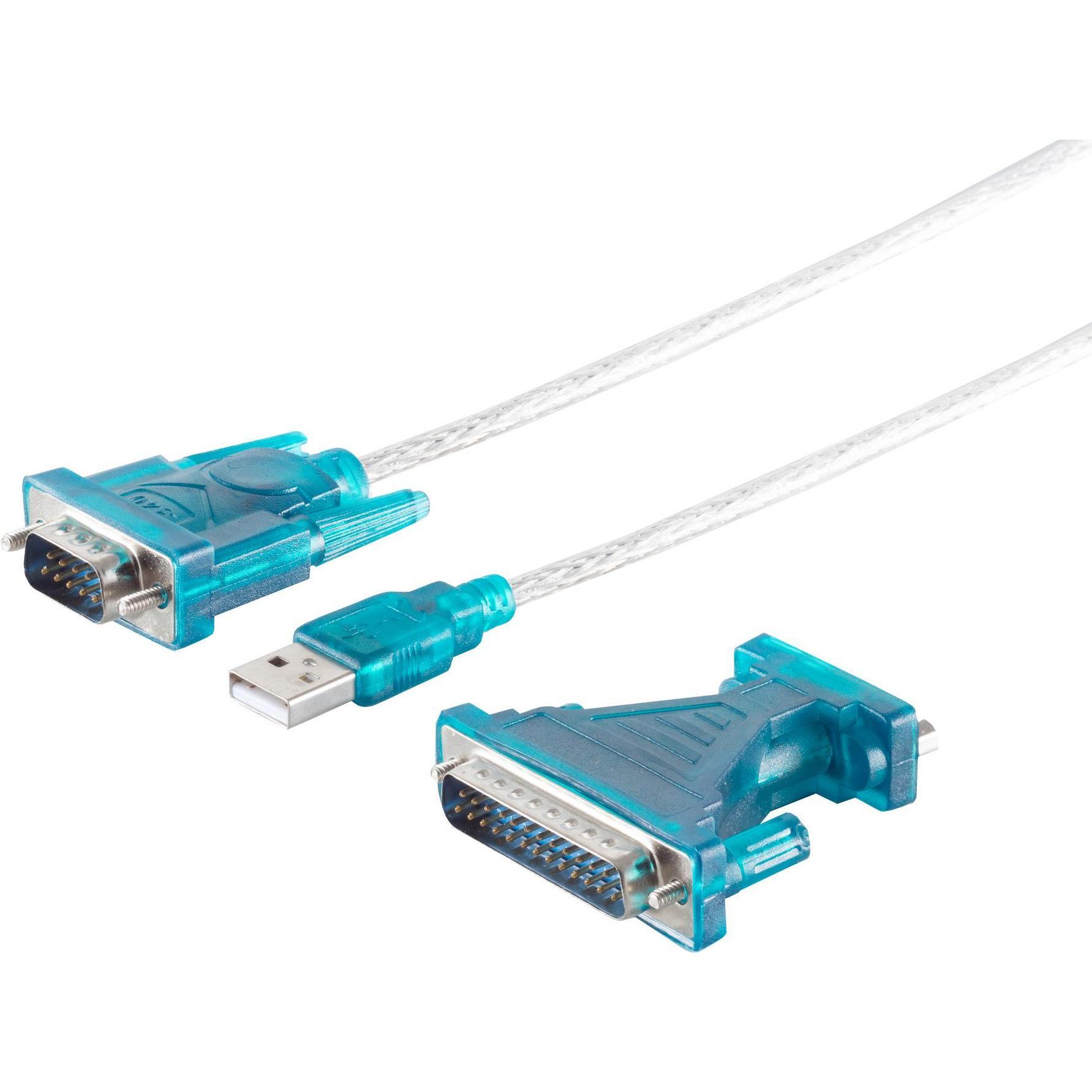 Berrybase USB 2.0 - RS232 Adapterkabel, inkl. DB25 Adapter (1.50 m), Schnittstellenkabel