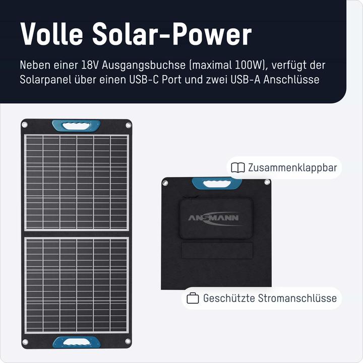 Produktbild Ansmann Solarpanel 100W Quick Charge 3.0, PD Profil 3 (100 W)