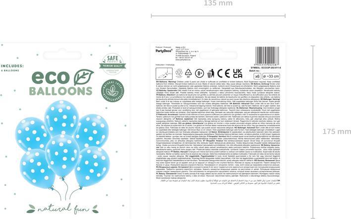 Produktbild Partydeco Pastel Eco Balloons 33 cm, Dots, sky-blue (1 pkt / 6 pc.) (6 x)