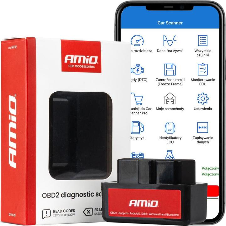 Produktbild Amio Skaner tester interfejs diagnostyczny obd2 bt mini amio-04732