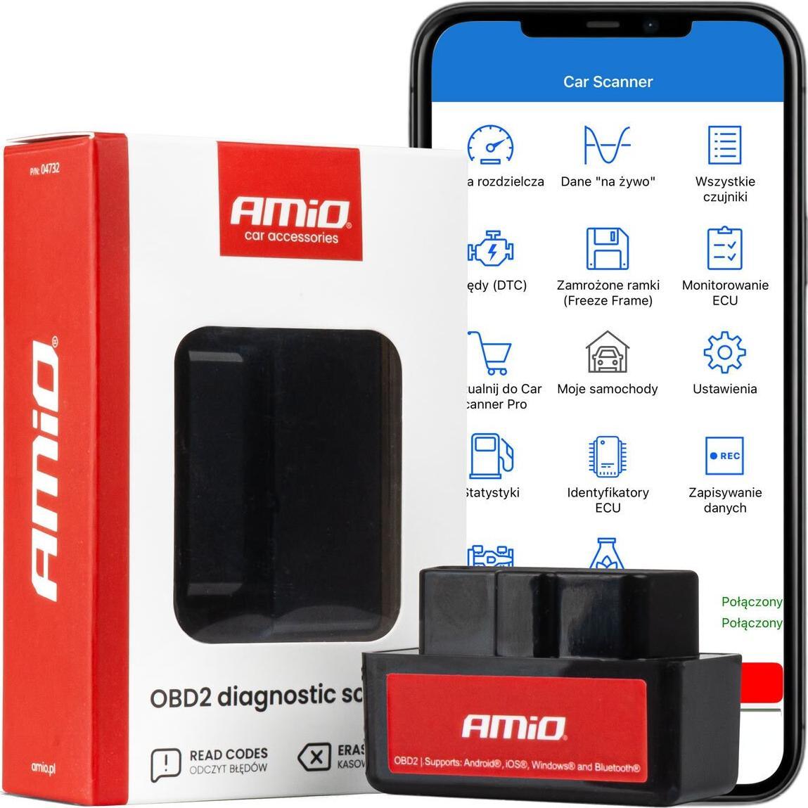 Amio, Diagnosi + Tuning, Skaner tester interfejs diagnostyczny obd2 bt mini amio-04732