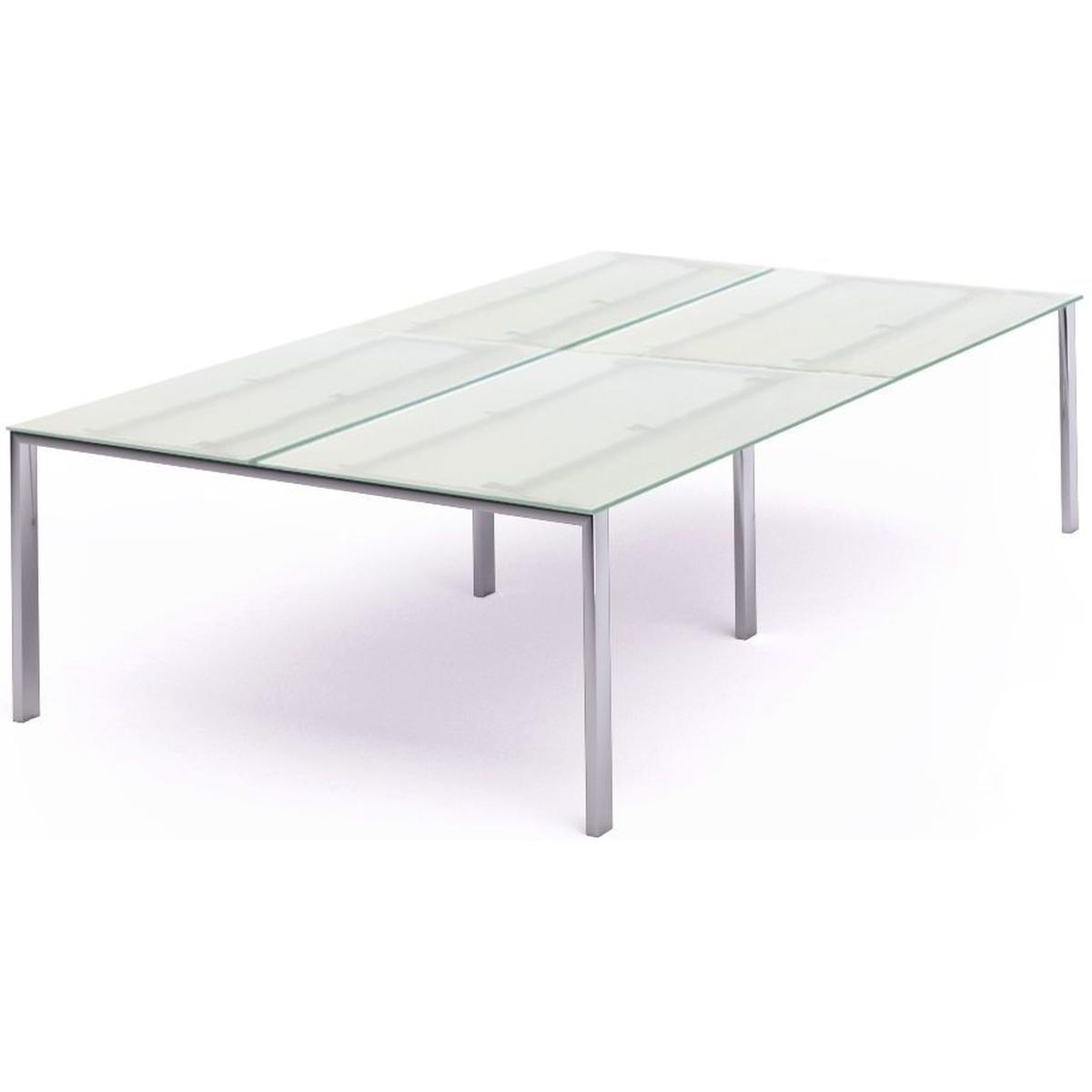 Rocada, Schreibtisch, Mehrfacharbeitstisch Total BxTxH 320x163x73cm Gestell verchromt Platte Glas satiniert