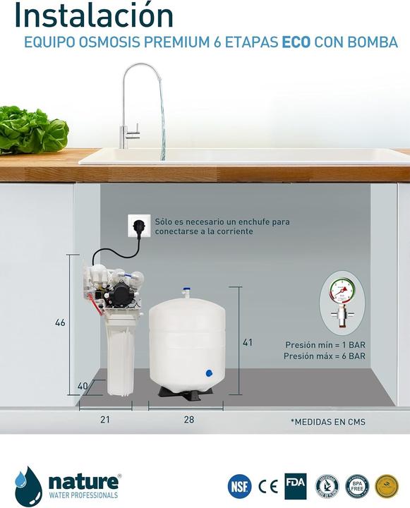 Image du produit Nature Équipement d'osmose inverse 6 niveaux, NSF certifié, membrane 50 GPD, économie d'eau