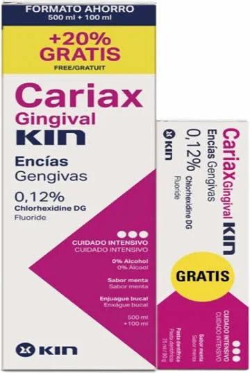 Immagine prodotto KIN Cariax Gingival Pack Mouthwash 500ml, 100ml Gift Paste 75ml (500 ml, Collutorio)