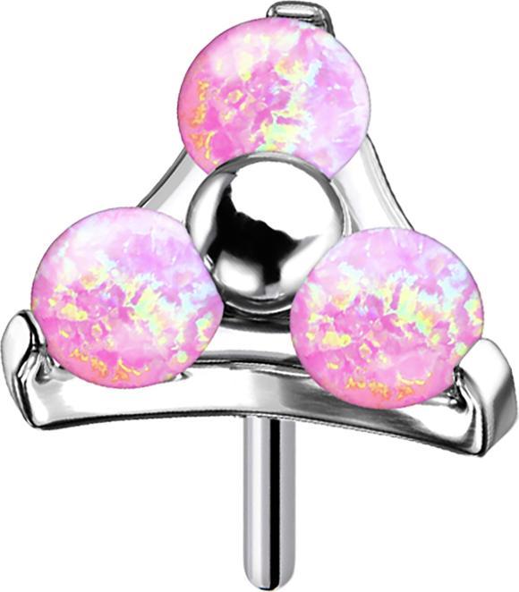 Actual product image Star Piercing Threadless silver triangle three opals pink (without brass, Titanium)