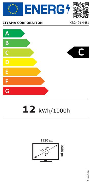 Label énergétique iiyama 60,5cm (23,8") XB2491H-B1 16:9 HDMI+DP IPS (1920 x 1080 pixels, 23.80")