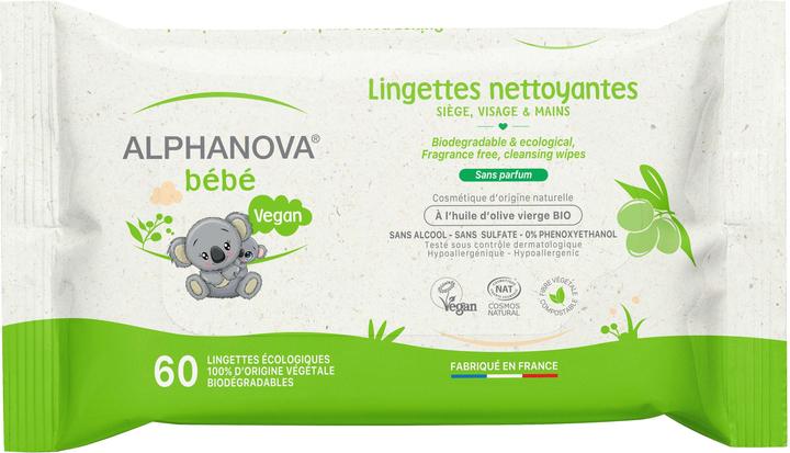 Image du produit Alphanova BB lingettes nettoyantes sans parfum et alcool (60 pcs)