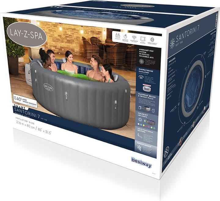 Actual product image Bestway LAY-Z-SPA Santorini Energieeffizienter s marter aufblasbarer Whirlpool 5–7 Pers. (7 Persons)