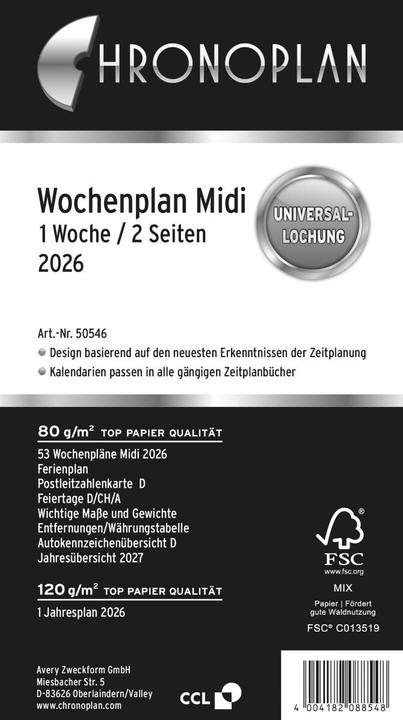 Produktbild Chronoplan Wochenplan (MIDI, 1 Woche / 2 Seiten)