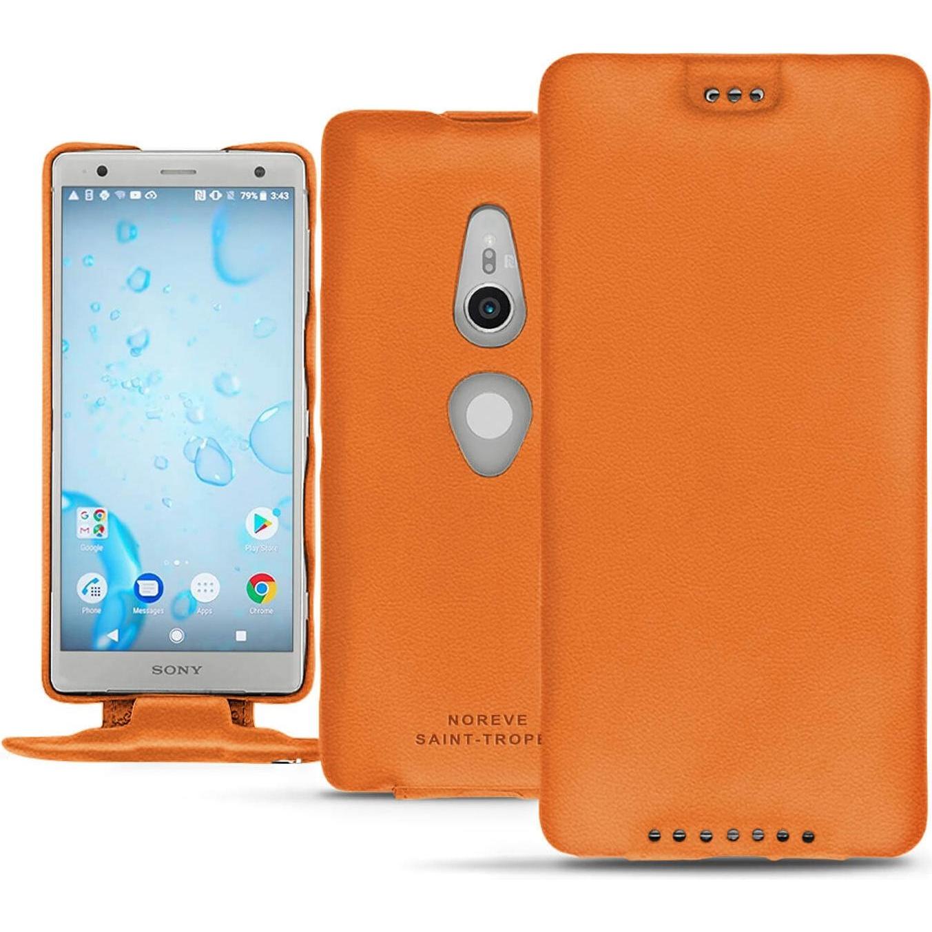 Noreve Lederschutzhülle vertikal (Sony Xperia XZ2), Smartphone Hülle, Orange
