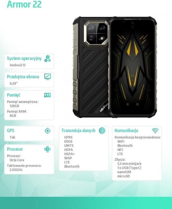 Actual product image Ulefone Armor 22 (256 GB, Black, 6.58", Dual SIM, 4G)