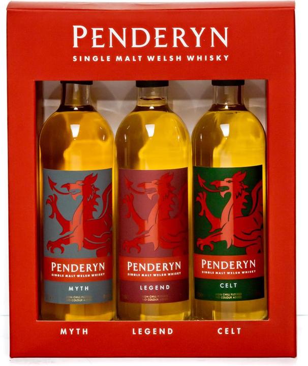 Penderyn MYTH, LEGEND, CELT Single Malt Welsh Whiskey 41% Vol. 3x0,2l en coffret cadeau