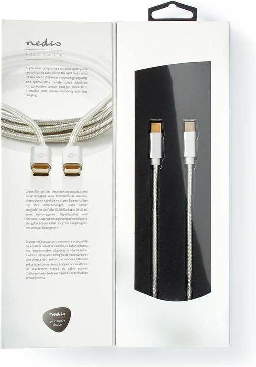 Actual product image Nedis CCTB60800AL10. Cable length: 1 m, Port 1: USB C, Port 2: USB C, USB version: USB 2.0, Maxim (1 m, USB 2.0, 100 W)