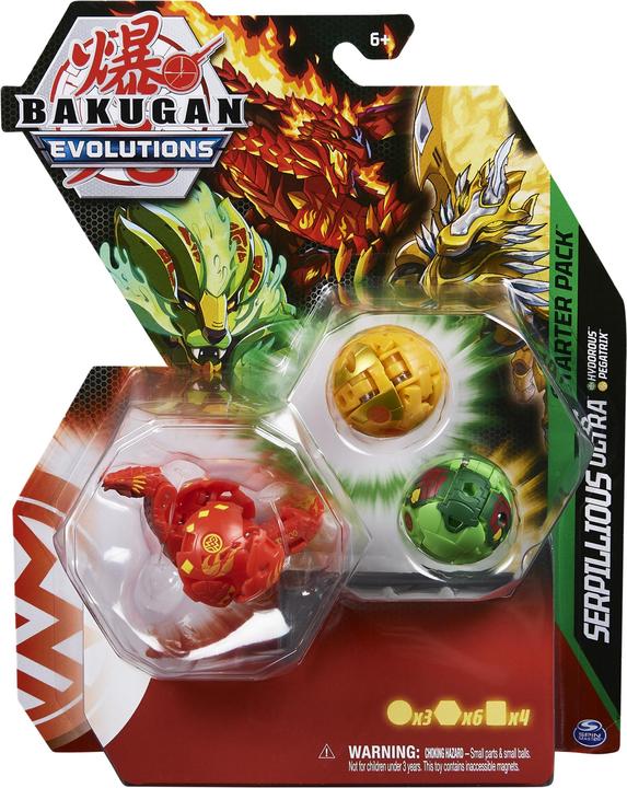 Actual product image Spin Master Bakugan Evolutions Starter Set Triple Pack, Serpillious Ultra with Hydorous and Pegatrix