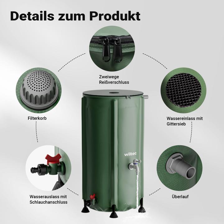 Immagine prodotto Wiltec Barile pieghevole per l'acqua piovana da 100 litri Serbatoio per l'acqua piovana Barile per l'acqua (100 l)