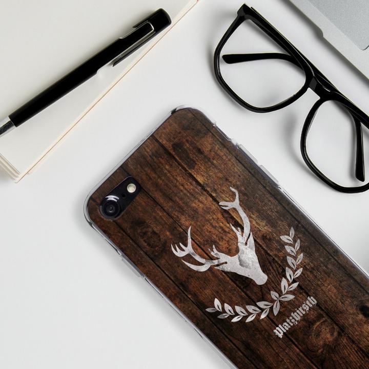 Produktbild DeinDesign Silikon Hülle für Apple iPhone 8 Handyhülle Case Smartphone Schutzhülle Hirsch Holz Holzoptik (Apple iPhone 8)