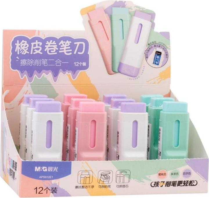 Bandai Einziehbarer Radiergummi + Pastellspitzer (12 Stück)
