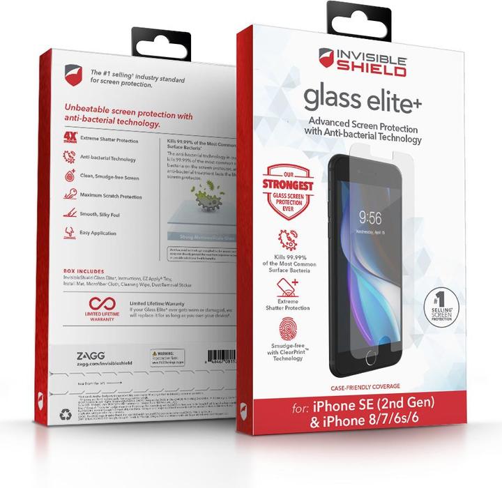 Actual product image Zagg InvisibleShield Glass Elite+ Apple (e) (1 Piece, Apple iPhone 6, Apple iPhone 7, Apple iPhone SE, Apple iPhone 6s, Apple iPhone 8)