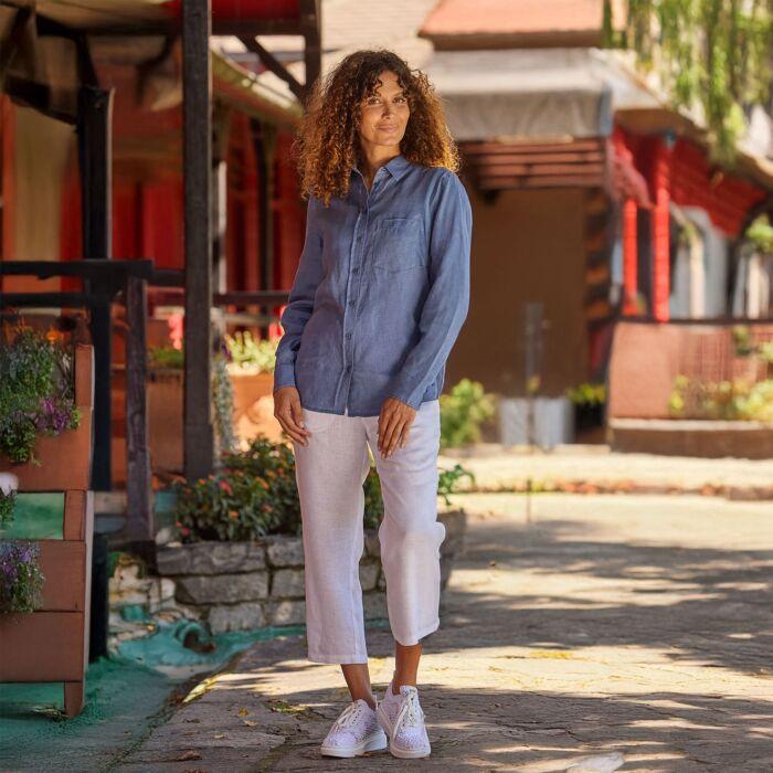 Immagine prodotto Artime Leinenbluse mit Hemdkragen, uni (M)