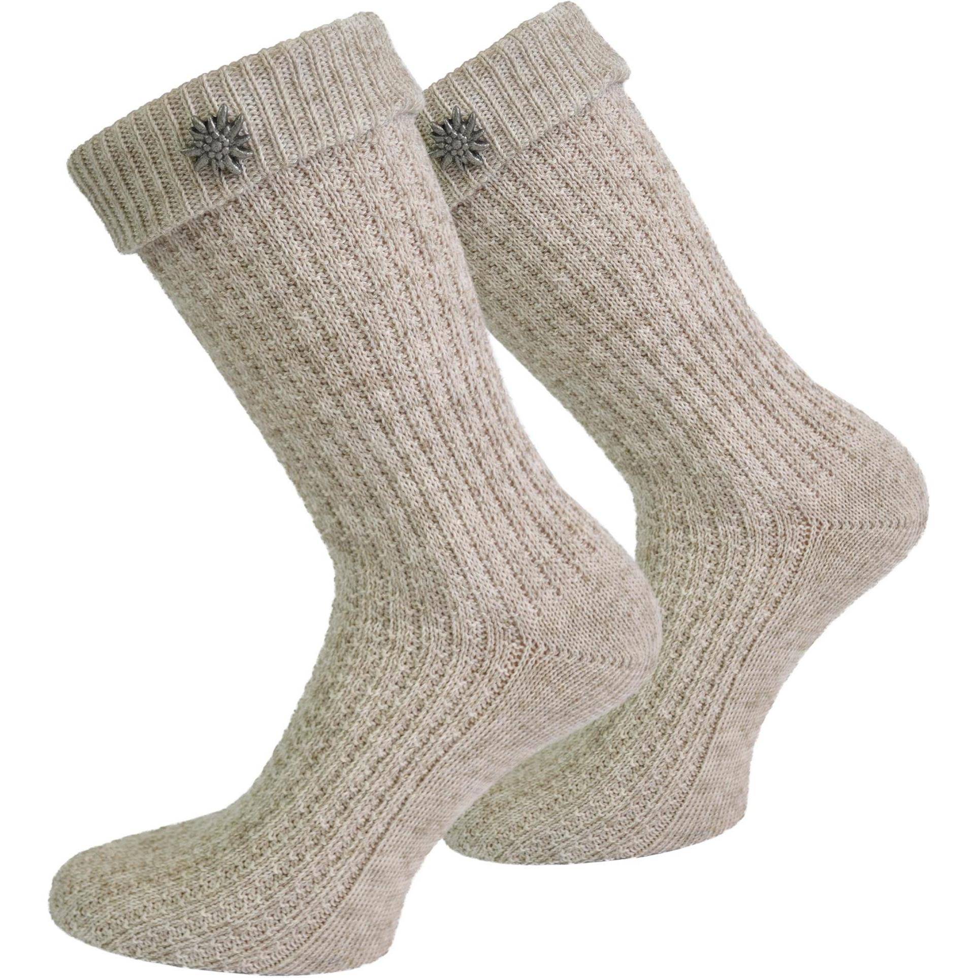 Normani, Unisex, Socken, Trachtensocken mit Edelweiss-Pin, Beige, (Einzelpack, 35 - 38)