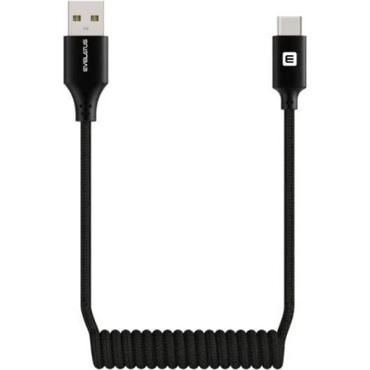 Evelatus Cable AutoSpring Coiled Cable USB A to USB C connector 1.2M Black (1.20 m), Cavo USB
