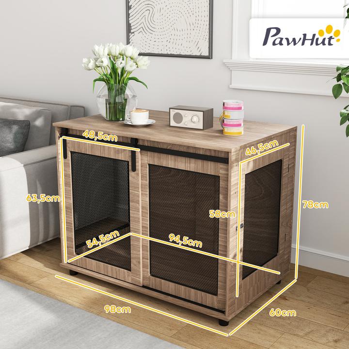 Image du produit PawHut Hundekäfig Spanplatte, Stahl Nussbaum