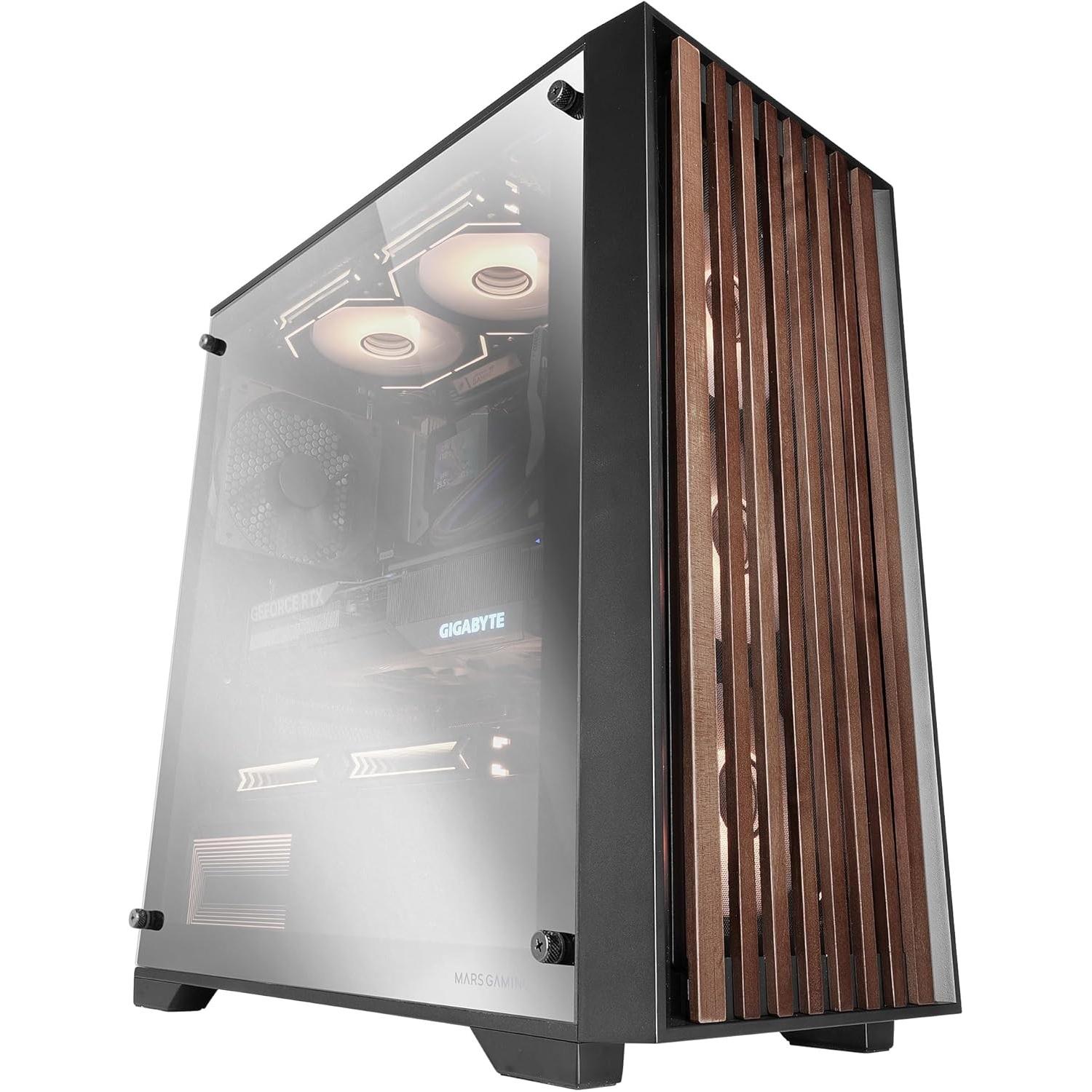 Mars Gaming Boitier Moyen Tour Atx Mc-Wood RGB Avec Panneau Vitré (Noir/Chrome) (mATX, ATX, Mini-ITX), Case PC, Nero