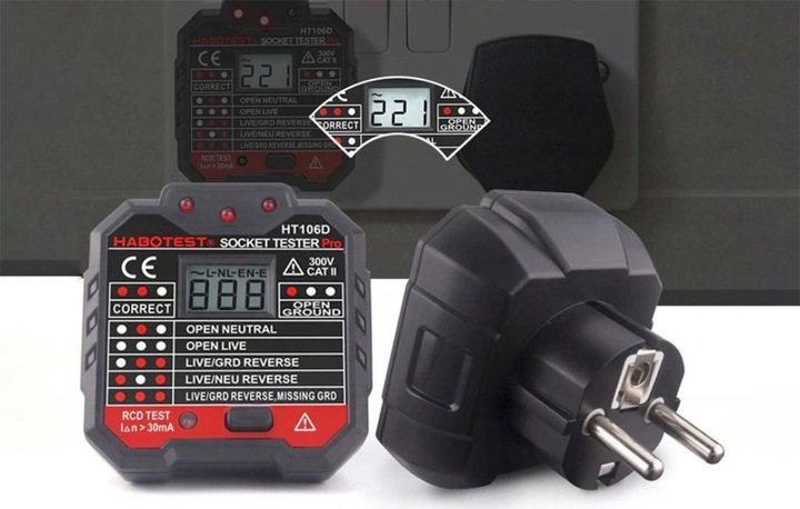 Actual product image Habotest HT106D Socket tester (CAT II 300V)