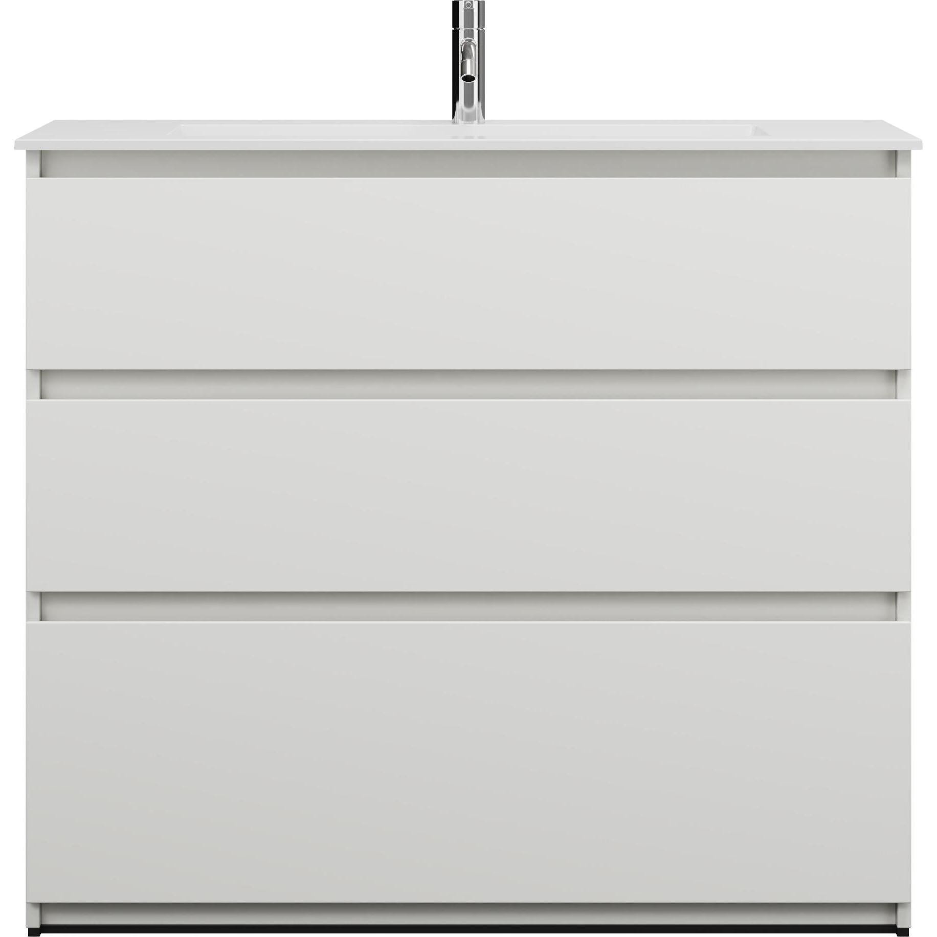 burgbad, Badmöbelset, Lin20 Mineralguss-Waschtisch Farbe Weiss Glänzend inklusive Waschtischunterschrank Tiefe 41