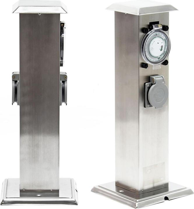 Produktbild Wiltec 2-fach Aussensteckdose Steckdosensäule Edelstahl Outdoor Aussen Zeitschaltuhr IP44