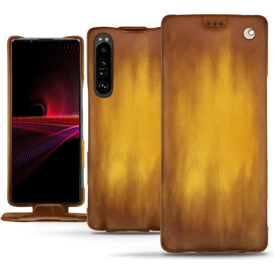 Noreve Lederschutzhülle vertikal (Sony Xperia 1 III), Smartphone Hülle, Gold