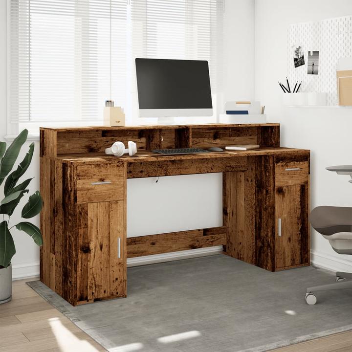Actual product image vidaXL LED desk Computer desk Work desk Office desk Old wood look (160 x 55 x 91 cm)