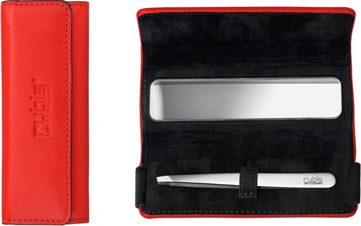 Actual product image Rubis Tweezers Shiny with case, oblique, silver